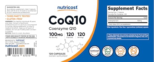 Nutricost CoQ10 100mg, 120 Vegetarian Capsules, 120 Servings, GMO-Free