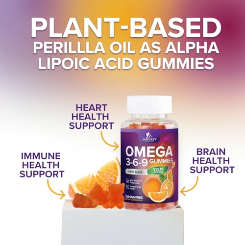 Omega 3 6 9 Gummies - Vegan Omega 3 Supplement Gummy - Essential Fatty Acids Oil 369 Complex Heart Support & Brain Support for Women, Men & Pregnancy, Fish Free Non-GMO, Orange Flavored - 120 Gummies