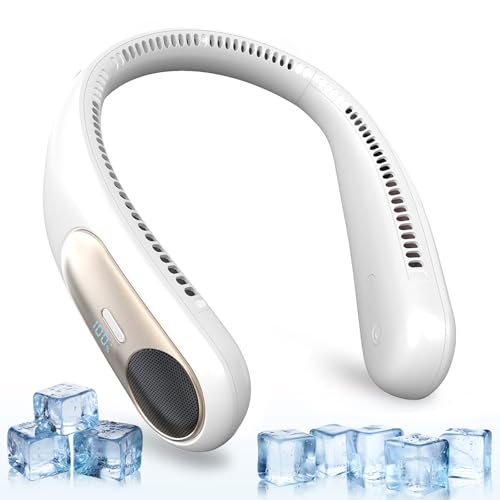 Portable Neck Fan, Personal Wearable Bladeless Fan for Outdoor Indoor, LED Display, 360° Cooling, 4-Speeds, 6000mAh USB Rechargeable, Birthday Gifts for Men Women Dad Mom (White)
