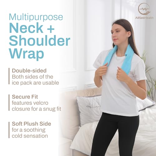 Ice Pack for Neck and Shoulders, Neck Ice Pack Wrap with 2 Reusable Packs | Cold Pack for Neck, Freezable Cooling Wrap, Post Surgery Tonsillectomy Recovery, Soft Plush Towel