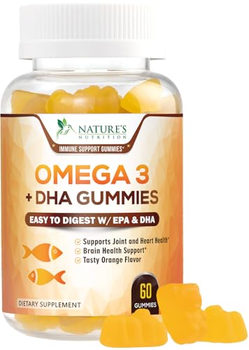 Omega 3 Fish Oil Gummies - Triple Strength Omega 3 Gummy Supplement with High Absorption DHA & EPA - Heart, Joint & Brain Support - Delicious Orange Flavor Fish Oil Nature's Vitamin - 60 Gummies