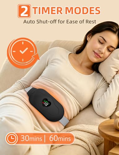 Glyduny Heating Pads, Period Cramp Massager Portable Cordless Heating Pad with 6 Heat Levels and 6 Massage Modes for Back Pain Relief Menstrual Heating Pad (Black-6602)