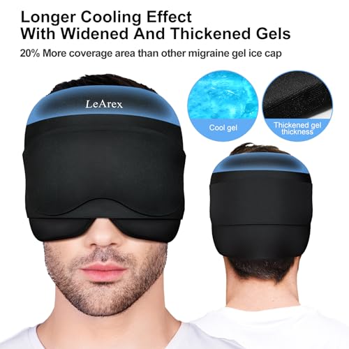 Migraine Relief Cap with Gel Eye Mask, Headache Relief Cap Ice Head Wrap Hot and Cold Therapy Hat, Gel Ice Cap for Headache Puffy Eyes Sinus and Tension Stress Relief (Black)