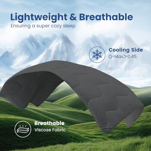Cozy Bliss Cooling Comforter Twin Size x Sorona® Viscose Natural Fiber, Reversible Silky Smooth Cooling Blanket with Q-Max＞0.45 for Hot Sleepers & Night Sweats, Charcoal Grey, 68"x90"