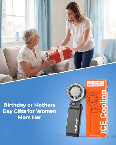 MORECORE Portable Handheld Fan with Ice Cooler, [Instant Chill to 50℉], Gifts for Men Mom Women Grandma Girl Her Hot Flash, 5000mAh Portable Cooling Fan, Camping/Cruise/Travel Essentials 2026