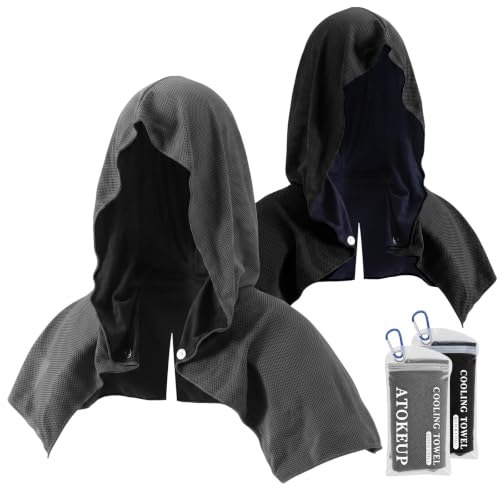 2 Pack Cooling Hoodie Towels for Neck and Face, Ice Towels for Hot Weather | UPF 50 Sun Protection & Instant Cooling, Soft Breathable Towel for Sport, Work Out, Gym, Camping & More Activities