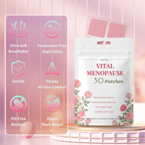 Vital Menopause Patches - Hot Flash & Night Sweat Support - 30ct | Plant-Based Formula with Black Cohosh, Chasteberry & Ashwagandha. Promotes Gentle Hormonal Balance & Calm Mood.