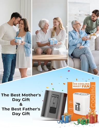 Portable Waist Fan with Ice Cooling, Instant Chill to 50℉, Mother Father Day Gifts for Mom Dad, Belt Clip Fan for Blue Collar Travel Camping Essentials, 12000RPM Cool Gadgets for Men Women 2026