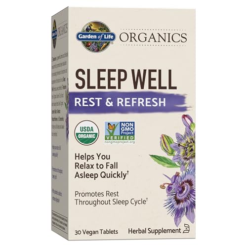 Garden of Life Organics Sleep Well Rest & Refresh Tabletleri, Limon Melisa, Yeşil Çay Özü, Papatya ve Probiyotikler İçerir – Rahatlatıcı Uyku ve Dinlenmeyi Destekler, GDO'suz, Glutensiz, Vegan, 30 Tablet