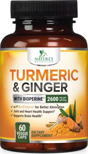 Turmeric Curcumin Supplement 2600mg with Organic Turmeric & Ginger - 95% Curcuminoids & BioPerine Black Pepper Extract for Best Absorption - Natural Vegan Joint Support, Bottled in USA - 60 Capsules