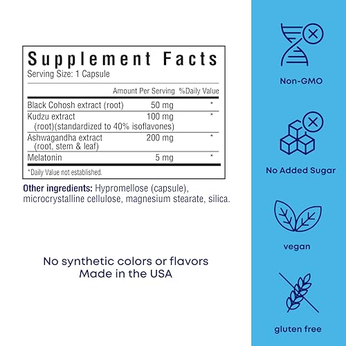 Her Own Cool Nite, Night Time Relief, Female Hormone Balance Capsules for Night Sweats, Hot Flashes & Mood Swings with Kudzu & Black Cohosh, 60 Count