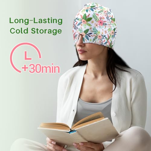 ZNÖCUETÖD Migraine Headache Relief Cap Hat Full Head ice Pack Wrap Cold Cap | Gel Cooling Ice Beanie Hot/Cold Compress Therapy for Sinus, Stress, Tension, Head Pain Relief, Gift for Women