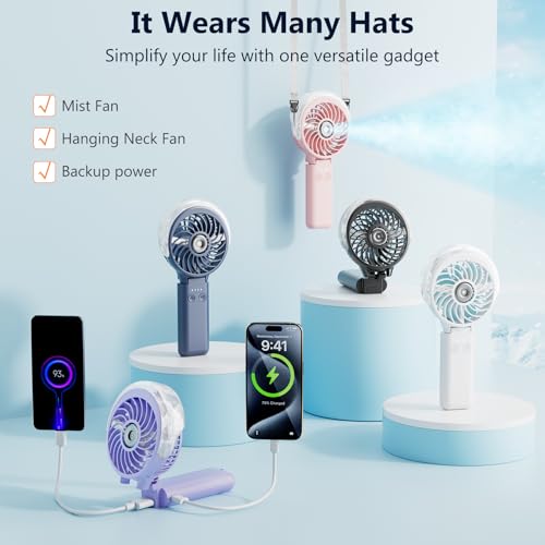 HandFan 5200mAh Upgraded Handheld Misting Fan, Portable Mister Fan Rechargeable, Spray Water Mist Fans, Electric Hand Cooling Ice Fans for Summer Beach Travel Concerts, Gifts for Women(Royal Blue)