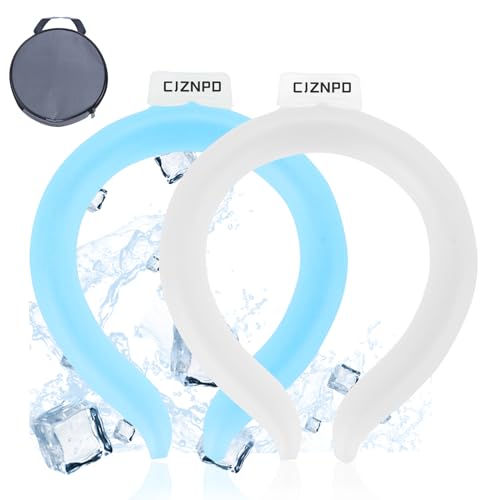 2PCS PCM Neck Cooling Tube with Insulated Bag, Reusable Ice Ring Neck Cooler Wrap, Wearable Cooling Neck Ring for Hot Weather in/Outdoor Sports, TPU Freezable Collar (Blue+White)