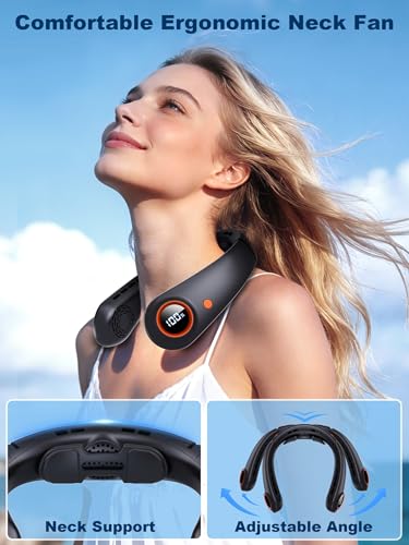 3 Motors Neck Fan, Neck Fans That Blow Cold Air, 360° Cooling, LED Display, 5 Speeds Powerful Wind, 5000mAh Rechargeable Battery, Hands-Free Wearable Personal Neck Cooler, Gift for Kid Men Women