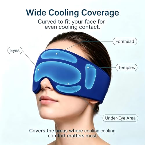 Cooling Gel Eye Mask for Puffy Eyes, Migraine & Headache Relief, Full Eye-Area Cold Compress for Eyes & Temples, FSA Eligible HSA Reusable Eye Ice Pack for Swelling & Post-Surgery Recovery