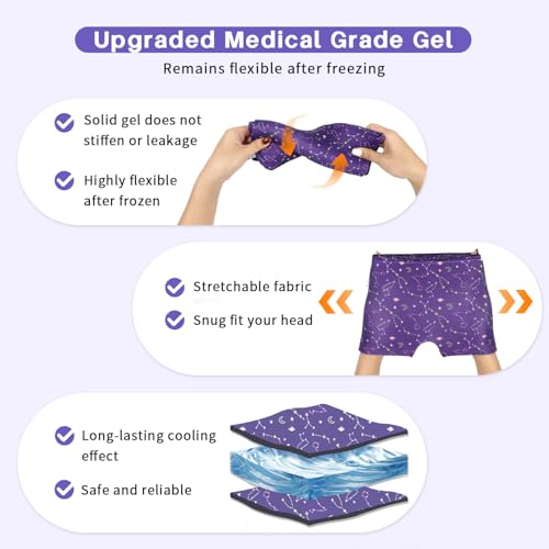 my novel things Migraine Relief Cap, Gel Cooling Headache Mask 2PK | With Hot/Cold Gel for Instant Headache and Stress Relief - Reusable Ice Pack