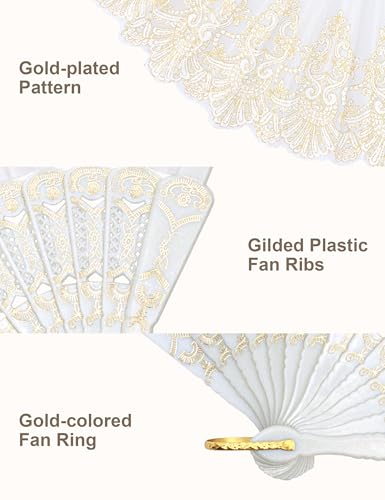 EOSAU Hand Fan Foldable, Decorative Folding Fans for Women, White | Lightweight & Portable, Handheld Chinese Fan, Cooling Tool for Hot Flash, Church, Party, Wedding, Dancing, Inoor and Outdoor