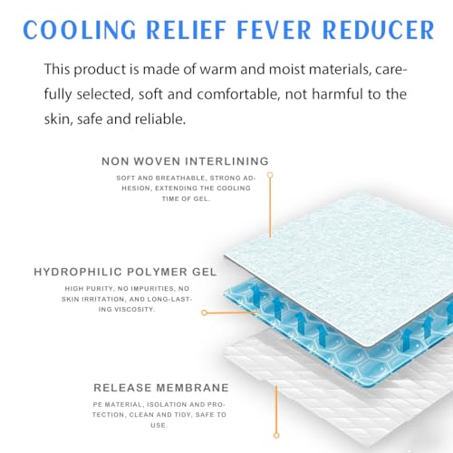 20 Cooling Gel Patches, Fast-Acting Cooling Pads for Adults and Kids to Relieve Headaches, Migraines, Sunburn and Heat Stroke, Soothe Forehead and Body, Good for Cooling, Outdoor Travel