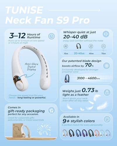Neck Fan, Personal Fan with LED Display, USB-C Rechargeable, 4000mAh-Battery, 3-Speed Adjustment & Whisper-Quiet Operation, Perfect for Home, Travel, Sports