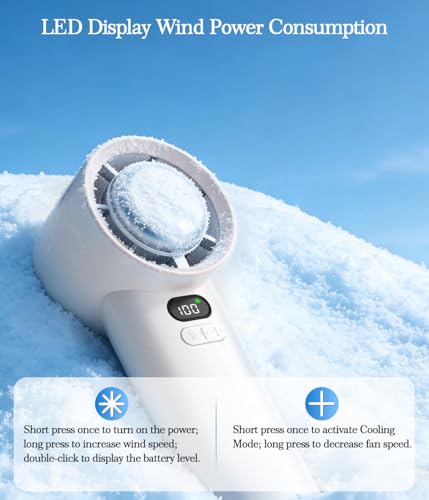 Portable Turbo Fan Handheld with Ice Cooler, White | 5 Gear Wind, 4000mAh Rechargeable, Type-C, Up to 12 Working Hours, LED Display