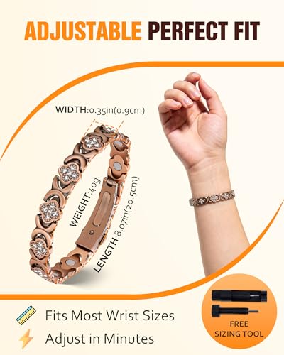 5X Strength Magnetic Copper Bracelet for Women Ellipse Magnets Pure Copper Magnetic Bracelet Premium Butterfly Clasp & Adjustable Length Four-Leaf Clover Health Bracelets