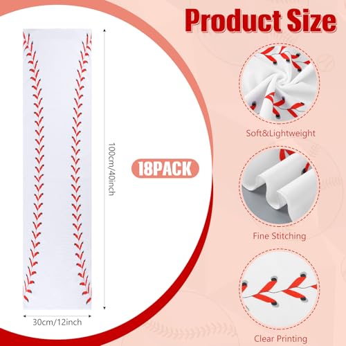 18 Pcs Cooling Towels 40"x12", White, Baseball | Baseball Cooling Towels, Baseball Swag Bag Stuffers, Team Gifts Bulk, Cool Rags for Extreme Heat Sport Training