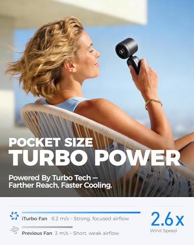 Diveblues Mini Portable Handheld Turbo Fan 27ft/s, 4000mAh Battery | Quiet Motor, 12H Max Cooling, 5 Speeds, LED Display, 3-in-1 Handheld/Neck/Desk Fan for Travel, Cruise & Disney Essentials