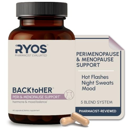 RYOS Menopause Supplement for Women – Perimenopause & Hormone Balance, Hot Flash, Night Sweat & Mood Support – Black Cohosh, DIM, Maca, Ashwagandha + Probiotics BACKtoHER, 60 Vegan Capsules