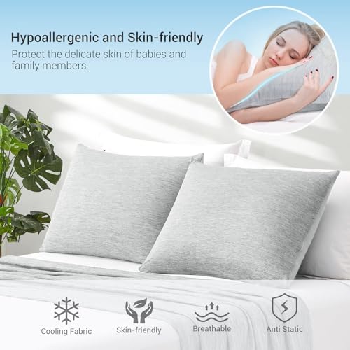 Marchpower 2 Pack Cooling Pillowcases Queen Size, Arc-Chill Cool Fiber, Double Sided Design for Hot Sleepers Night Sweats Hot Flashes, Oeko-TEX Certified Soft Breathable Pillow Covers Hidden Zipper