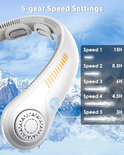 Portable Neck Fan Rechargeable Wearable Personal Fan Blow Cold Air, 5 Speeds, USB Battery, Neck Cooler with Neckbrace, Gift for Men Women, Sports, Gardening, Home, Outdoors, Travel, Camping