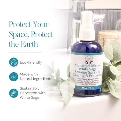 White Sage Spray: White Sage Smudge Spray for Clearing and Protection - Smokeless Liquid Smudging Spray Infused with Quartz Crystals - Negative Energy Cleansing Mist - 4 Fluid Ounces