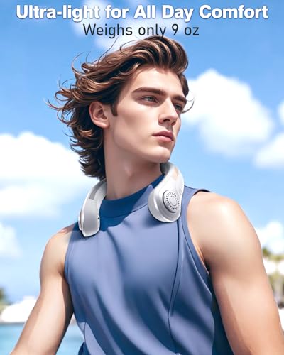 Portable Neck Fan - Rechargeable Personal Fan with Neck Support, 5000mAh, 5-Speed Quiet, Lightweight Long Lasting Bladeless Fan, Wearable Cooling Fan for Hot Flashes, Travel, Gifts for Men Women