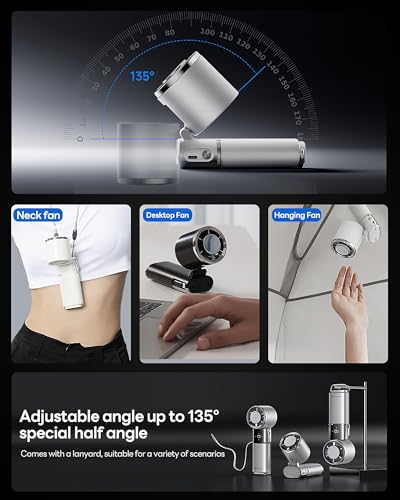Space Player Portable Handheld Fan, 9000mAh, Turbo Airflow, Cooling Plate | 100 Adjustable Speeds, LED Display, USB-C Rechargeable, 4-in-1 Design for Neck Wear, Desktop, Hanging, Travel and Outdoor Use