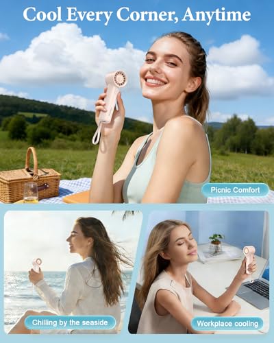 3 IN 1 Portable Fan with Power Bank & Flashlight-Pink | 6.5H Max Cooling,USB Rechargeable,Mini Fan for Outdoor/Travel/Beach/Concerts/Summer.Gifts for Girl,Women.