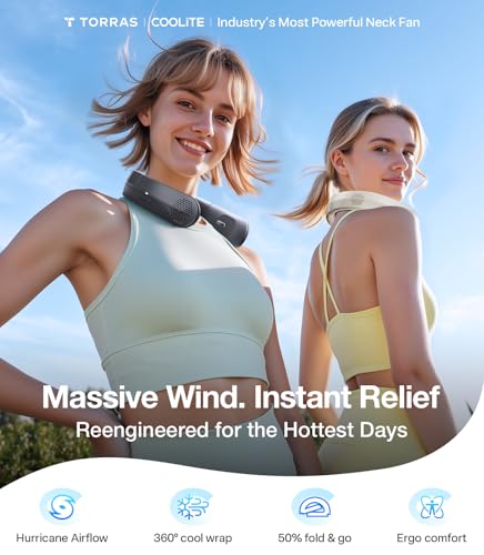 TORRAS COOLiFY Lite Neck Fan, Portable Neck Fan with 90° Foldable, Ivory | #1 Wind Power Cooling Neck Fan, Ideal Neck Fans for Outdoor, Travel, Workout, Gifts for Father Men Women