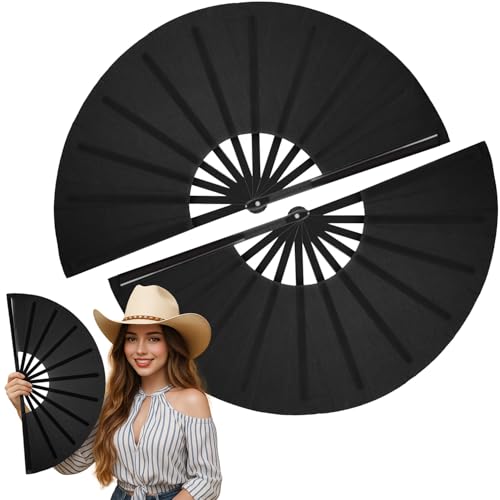 Maitys 2 Pack Foldable Fans for Rave Dancing,Black,Simple Pattern