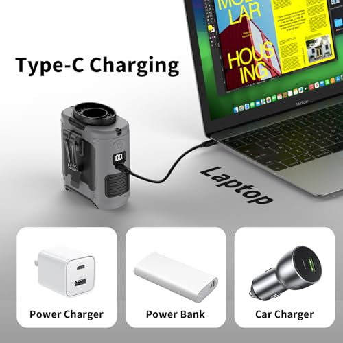Socool 10000mAh Portable Waist Fan Clip on Wearable Belt Personal Fan Rechargeable Battery operated With 5 Speeds & Flashlight Neck Hands-Free 40H Cooling For Outdoor Camping Travel (Gray）