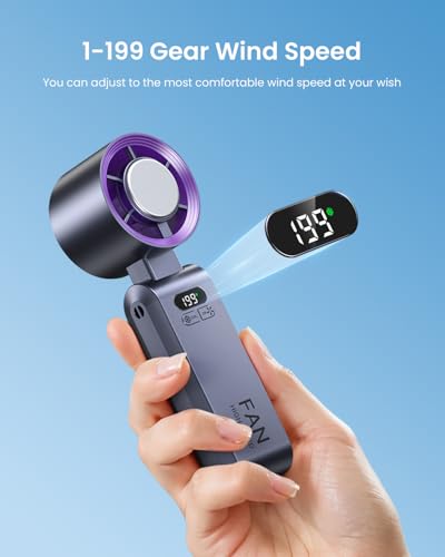 Handheld Portable Turbo Fan with Ice Cooler, Speed (1-199) Rechargeable Personal Fan[20000 RPM] Small Pocket Fans for Travel/Outdoor/Home/Office, Purple