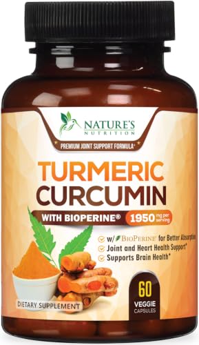 Turmeric Curcumin Supplement - 1950mg Organic Turmeric - 95% Curcuminoids & BioPerine Black Pepper Extract for Best Absorption - Natural Vegan Joint & Immune Support, Bottled in USA - 60 Capsules