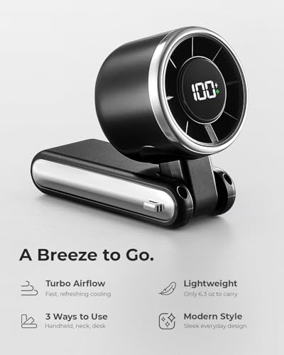 Taşınabilir El Tipi Turbo Vantilatör - 5 Kademeli Yüksek Hızlı 4000mAh Şarj Edilebilir Mini Kişisel El Vantilatörü Soğuk Hava Üflemeli, Pille Çalışan Seyahat Gereçleri, Plaj Tatili, Kadınlar ve Erkekler İçin Hediyeler (Siyah)