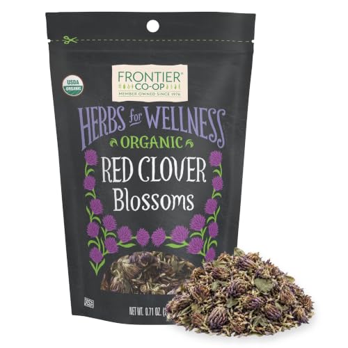 Frontier Co-op Organic Whole Red Clover Blossoms, 0.71oz - Fragrant, Natural and Versatile for Garnishes and Red Clover Tea - Kosher, Non-Irradiated
