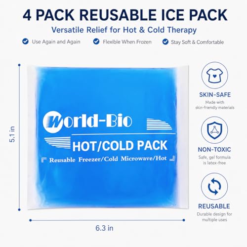 Gel Soft Flexible Ice Packs for Injuries, Reusable Cold Pack, Hot Cold Compress for Joint&Muscle Pain, Surgery Recovery, Inflammation, Swelling, Face, Head, Wrist, Ankle&Foot Injury, 4 Pack-5.1"x6.3"