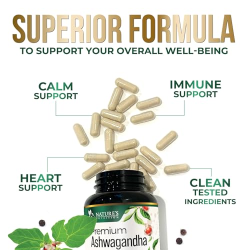 Ashwagandha Supplements - Premium Ashwagandha Capsule for Women & Men, Natural Antioxidant Support Ashwa Root Extract, Extra Strength Calm Support with Black Pepper, Vegan - USA Bottled - 60 Capsules