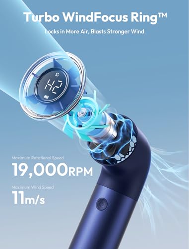 Aecooly Portable Handheld Fan, Powerful Turbo Air Tube Fan | 19000RPM High Speed Aero Pro, 15H Max Cooling Time, 6 Speeds Aluminum Case, Mini Pocket Design, for Travel Beach Outdoor-Blue
