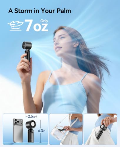 KIMMOO Handheld Portable Turbo Fan with Ice Cooler, Powerful 21000 RPM, Speed (1-199), Up to 14Hrs Cooling, Rechargeable Personal Fan, Small Pocket Hand Fans for Travel/Outdoor/Home/Office (Black)