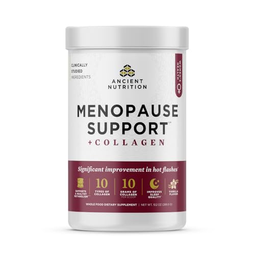 Ancient Nutrition Menopause Support + Hydrolyzed Collagen Peptides Powder | Grass-fed Collagen, Clinically Validated Superfoods, Significant Improvement in Hot Flashes and Sleep Quality, 25 Servings