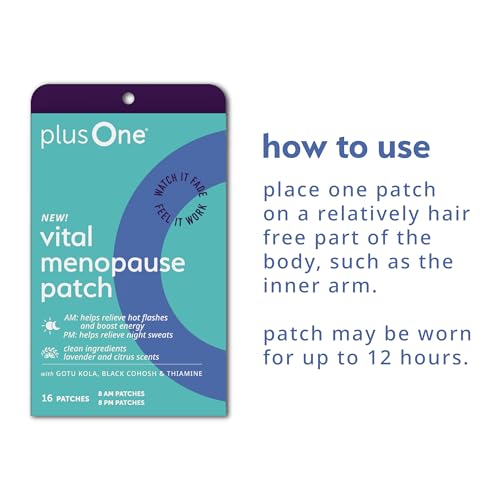 plusOne Vital Menopause Patches AM & PM, Hot Flash Night Sweat Support 16ct | Sleep support, menopause symptom support, menopause hot flash relief, promotes energy & sleep