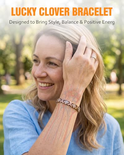 5X Strength Magnetic Copper Bracelet for Women Ellipse Magnets Pure Copper Magnetic Bracelet Premium Butterfly Clasp & Adjustable Length Four-Leaf Clover Health Bracelets