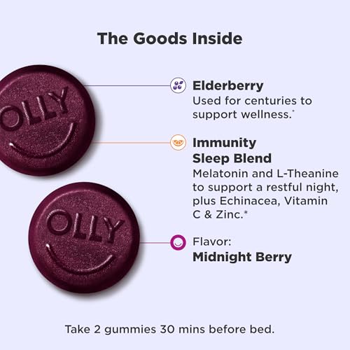 OLLY Immunity Sleep + Elderberry Gummies, Immune & Sleep Support*- 60 Count